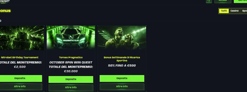 Bonus in evidenza nella sezione promozioni di Nitrobet