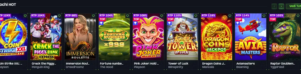 Giochi Hot su Nitrobet con RTP recente